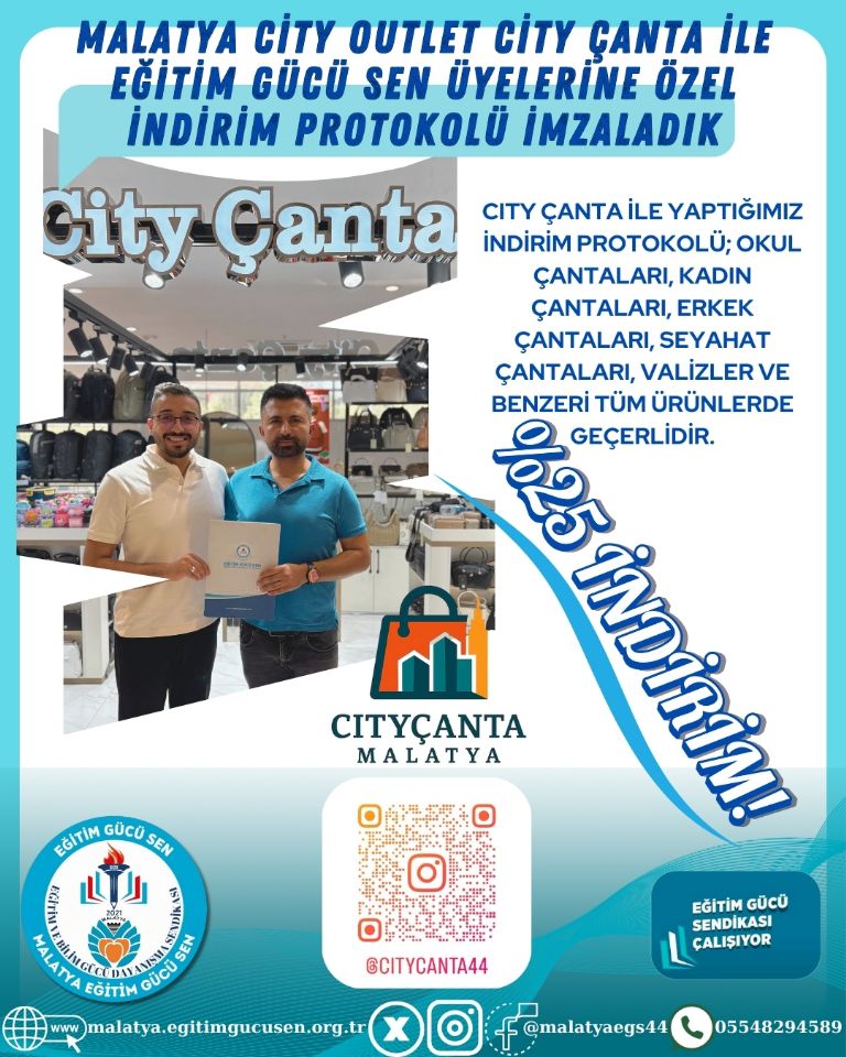 City Çanta İle Eğitim Gücü Sen Üyelerine Özel,%25 İndirim Protokolü İmzaladık City Çanta İle Eğitim Gücü Sen Üyelerine Özel,%25 İndirim Protokolü İmzaladık
