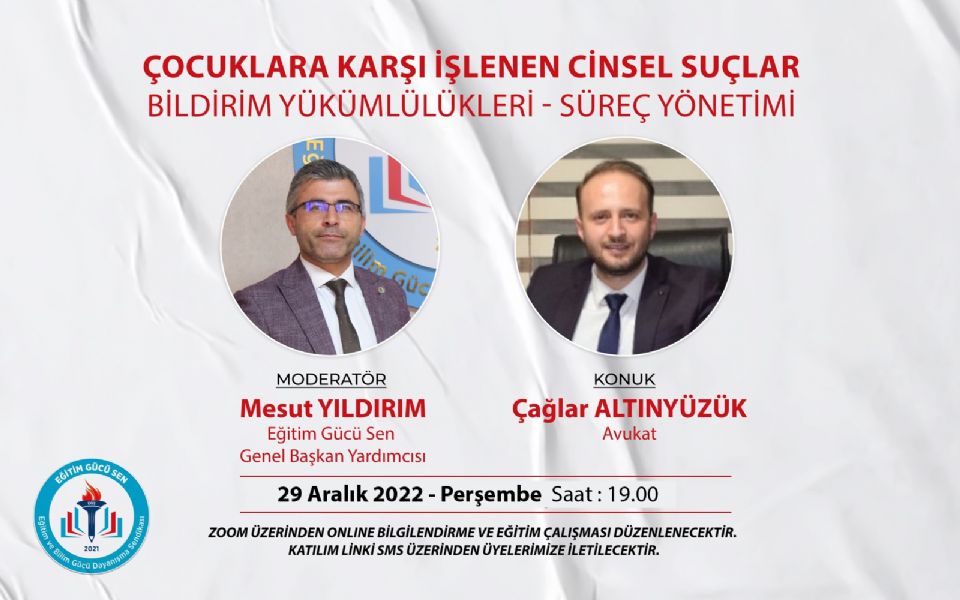 “Çocuklara Karşı İşlenen Cinsel Suçlar- Bildirim Yükümlülükleri- Süreç Yönetimi” Eğitimi