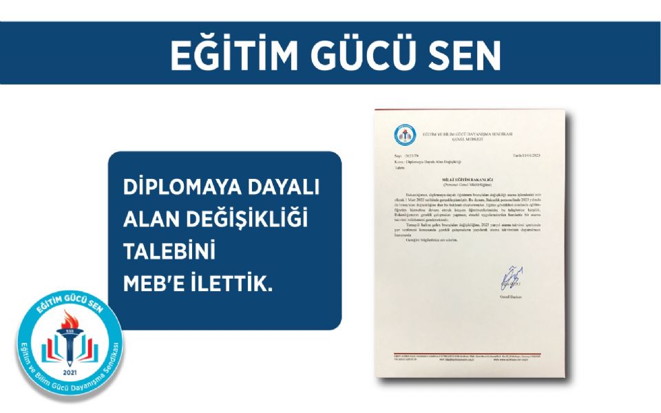 Diplomaya Dayalı Alan Değişikliği Talebini MEB'e İlettik