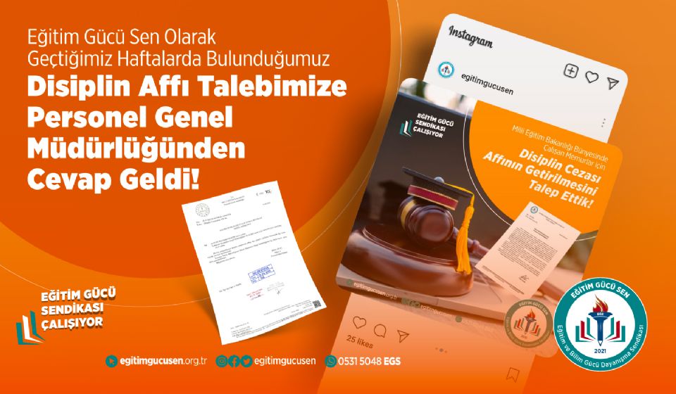 Disiplin Affı Talebimize Personel Genel Müdürlüğünden Cevap Geldi