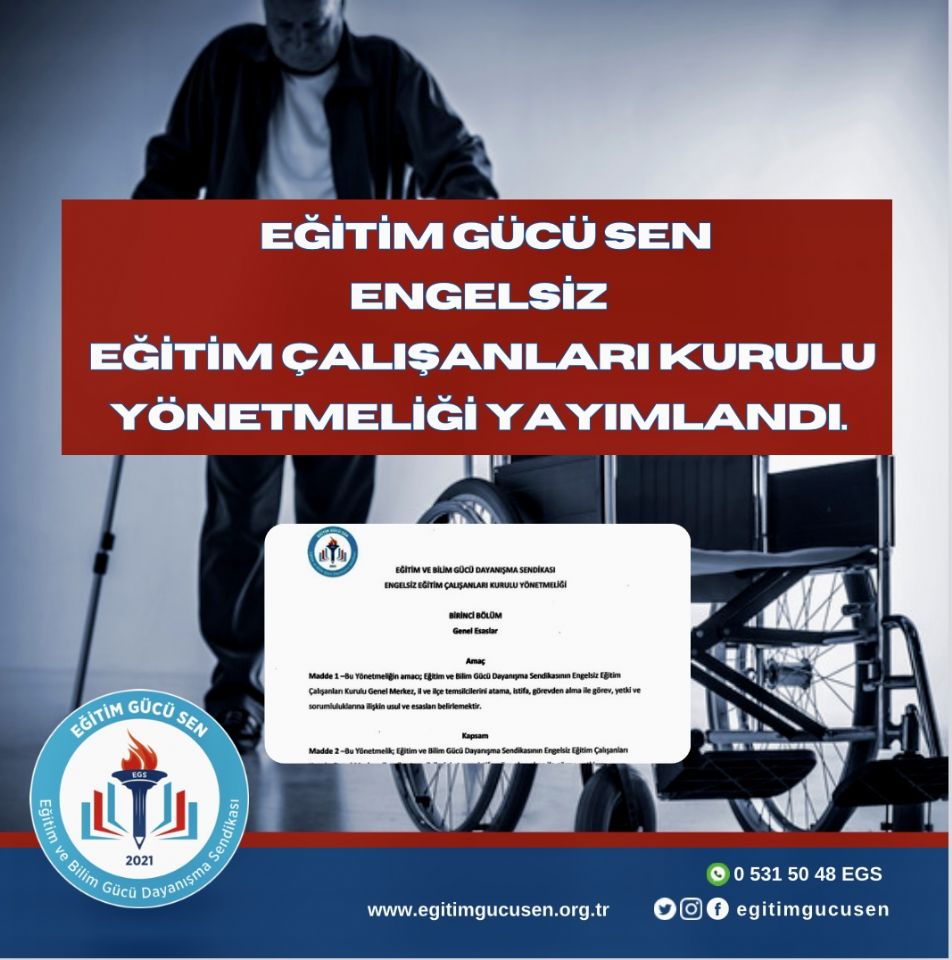 Eğitim Gücü Sen Engelsiz Eğitim Çalışanları Kurulu Yönetmeliği Yayımlandı