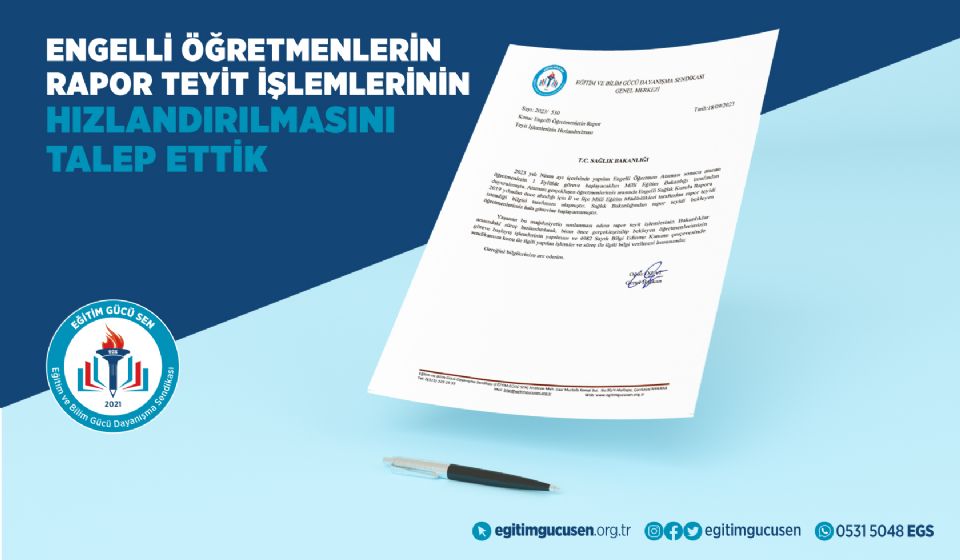 Engelli Öğretmenlerin Rapor Teyit İşlemlerinin Hızlandırılmasını Talep Ettik