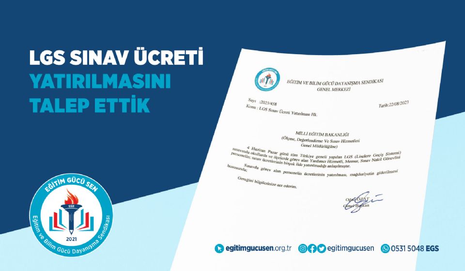 LGS Sınav Ücretinin Yatırılmasını Talep Ettik