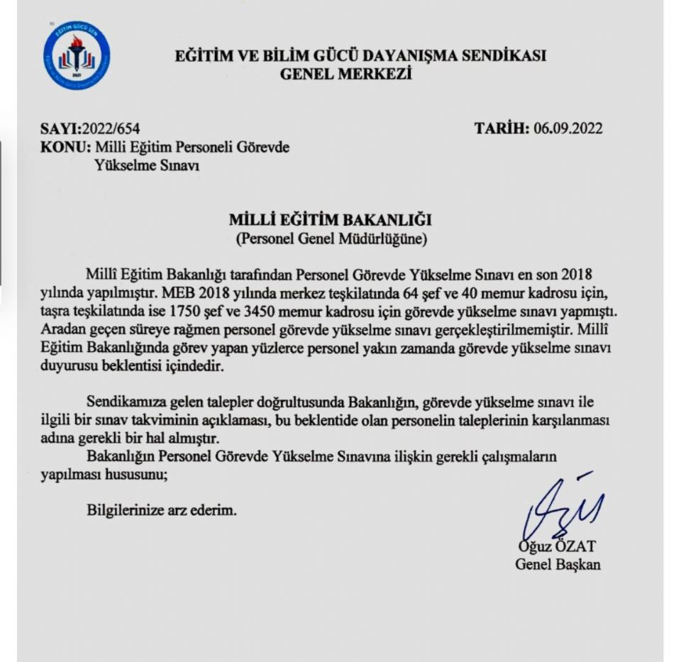 Meb Personel Görevde Yükselme Sınav Takviminin Açıklanması Yönünde Talebimiz Karşılık Buldu