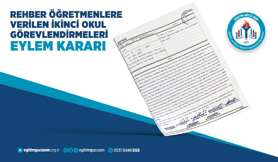 Rehber Öğretmenlere Verilen İkinci Okul Görevlendirmeleri Eylem Kararımız