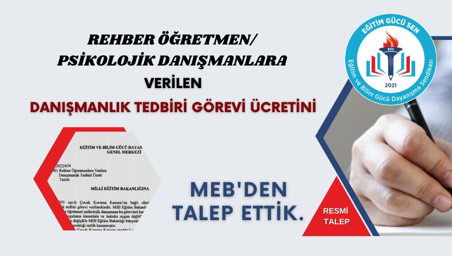 Rehber Öğretmen/Psikolojik Danışmanlara Verilen Danışmanlık Tedbiri Görevi Ücretini MEB'den Talep Ettik