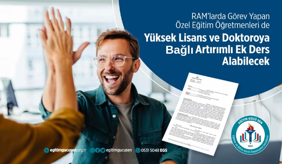 Rehberlik ve Araştırma Merkezlerinde Görev Yapan Özel Eğitim Öğretmenleri de Yüksek Lisans ve Doktoraya Bağlı Artırımlı  Ek Ders Alabilecekler