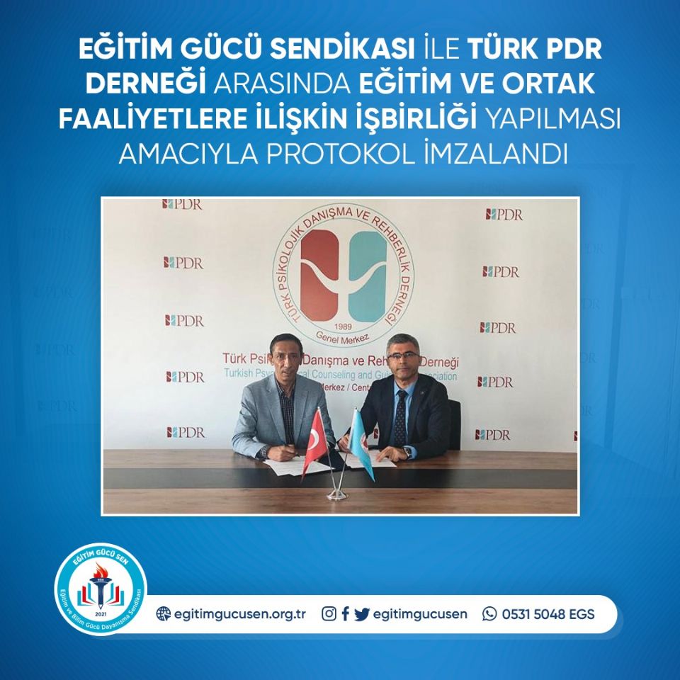 Sendikamız ile Türk PDR Derneği Arasında  Eğitim ve Ortak Faaliyetlere İlişkin İşbirliği Yapılması Amacıyla Protokol İmzalandı