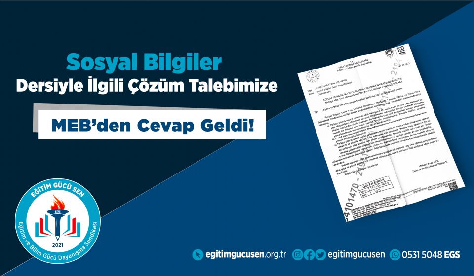 Sosyal Bilgiler Dersiyle İlgili Çözüm Talebimize Meb'den Cevap Geldi! Sosyal Bilgiler Dersiyle İlgili Çözüm Talebimize Meb'den Cevap Geldi!
