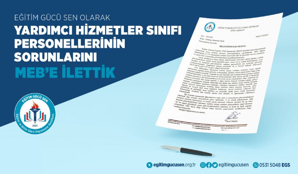 Yardımcı Hizmetler Sınıfı Personellerin Sorunlarını MEB'e İlettik