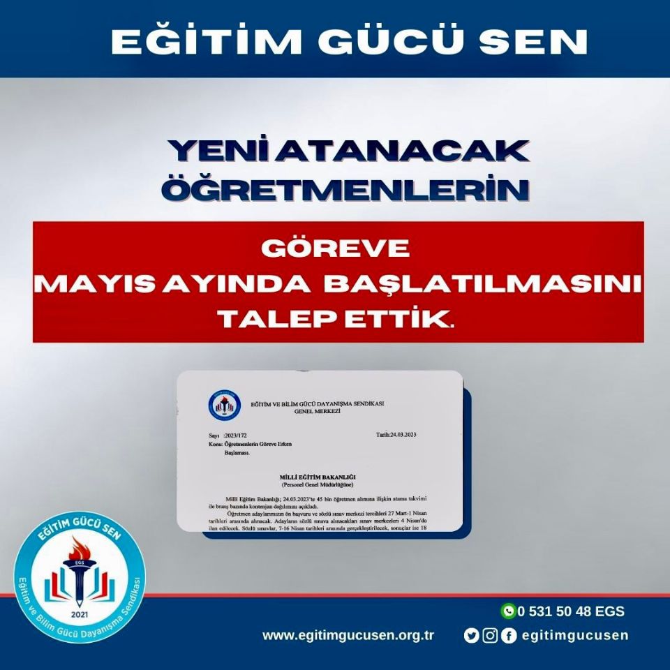 Yeni Atanacak Öğretmenlerin Göreve Mayıs Ayında Başlatılmasını Talep Ettik