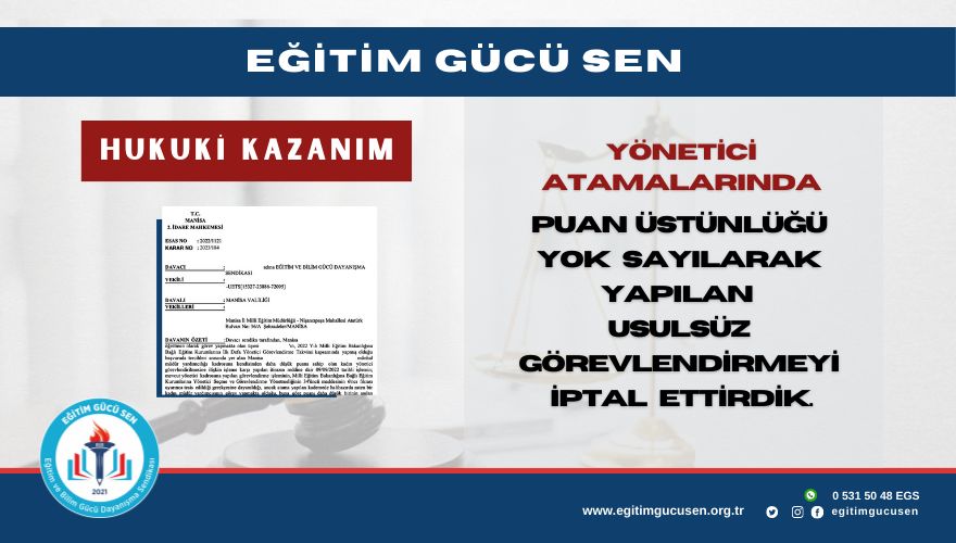 Yönetici Atamalarında Puan Üstünlüğü Yok Sayılarak Yapılan Usulsüz Görevlendirmeyi İptal Ettirdik