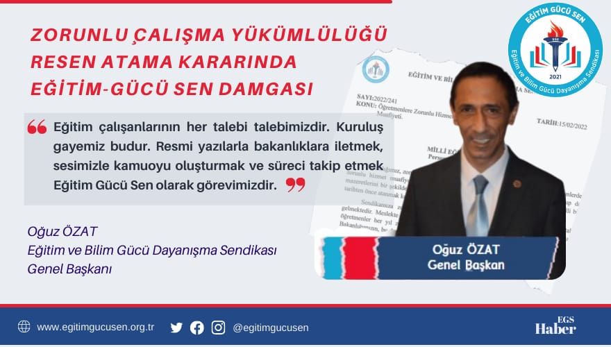 Zorunlu Çalışma Yükümlülüğü Resen Atama Kararında Eğitim Gücü Sen Damgası