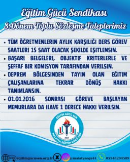 8.Dönem Toplu Sözleşme Taleplerimiz