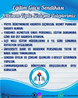8.Dönem Toplu Sözleşme Taleplerimiz