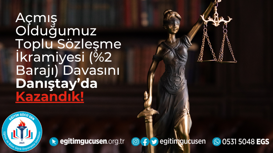 Açmış Olduğumuz Toplu Sözleşme İkramiyesi (%2 Barajı) Davasını Danıştay’da Kazandık!