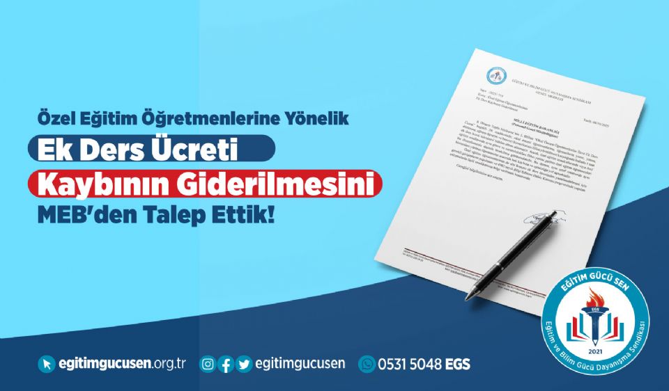 Özel Eğitim Öğretmenlerine Yönelik Ek Ders Ücreti Kaybının Giderilmesini Meb'den Talep Ettik!