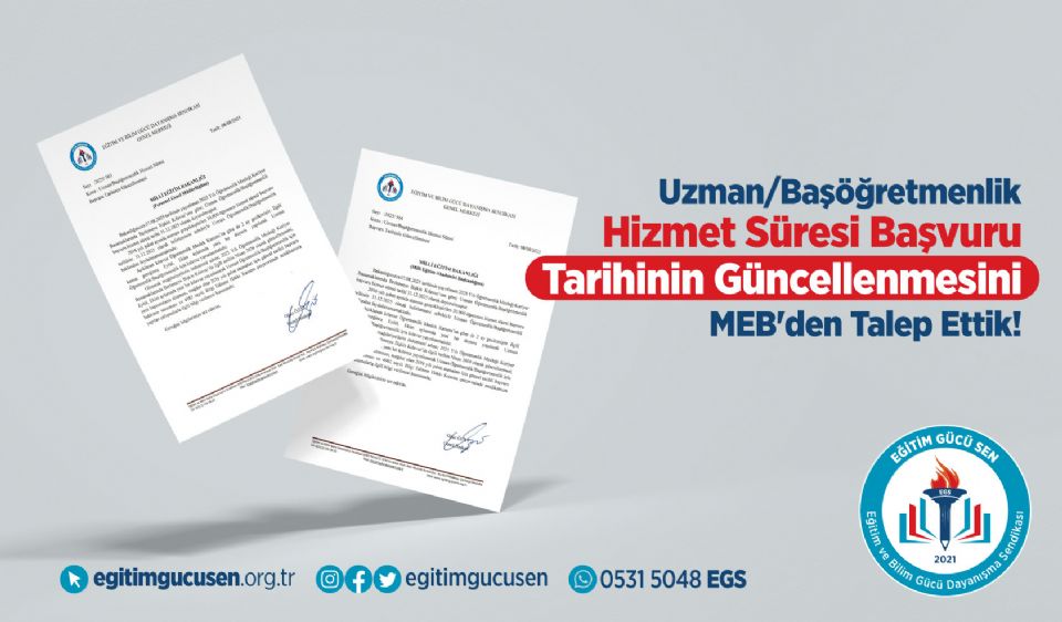 Uzman/Başöğretmenlik Hizmet Süresi Başvuru Tarihinin Güncellenmesini MEB'den Talep Ettik!