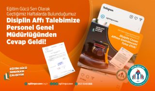 Disiplin Affı Talebimize Personel Genel Müdürlüğünden Cevap Geldi