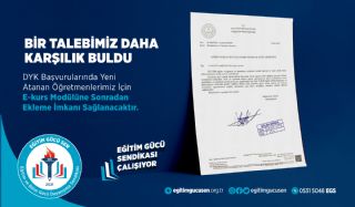 DYK Başvurularında Yeni Atanan Öğretmenlerimiz İçin E-Kurs Modülüne Sonradan Ekleme İmkanı Sağlanacaktır